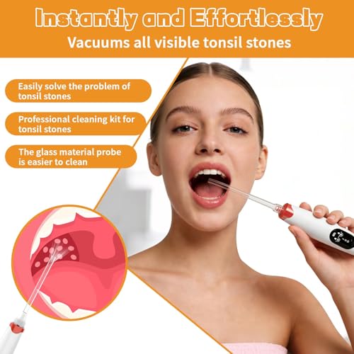 Electric Tonsil Stone Remover Vacuum，Tonsil Stone Removal Kit, 5X Magnifying Glass & LED Light, with Cleaning Syringe, Tongue Depressor, Straight/Curved Glass Tubes, Painless Removal and Fresh Breath