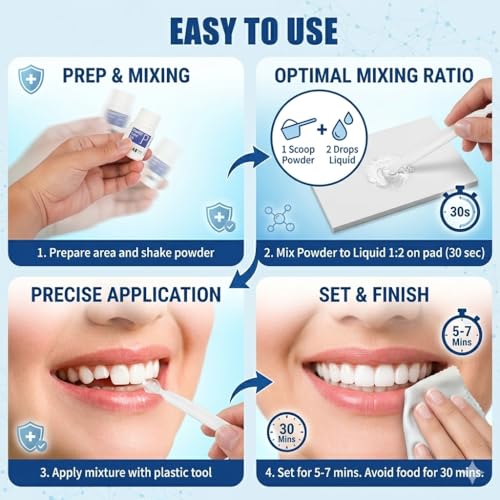 Tooth Repair Kit Zinc Oxide Eugenol Cement Dental Care Kit, Temporary Teeth Replacement, Dental Care Repair for Broken Chipped Teeth, Crown Fillings & Bridges 2PCS