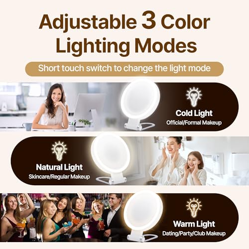 Lighted Makeup Mirror with 1X/10X Magnification, Double-Sided