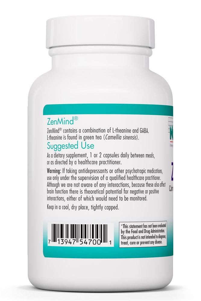 Nutricology ZenMind 550 mg GABA and 200 mg L-Theanine, 120 Capsules | Non-Drowsy GABA and L-Theanine Formula for Calmness and Relaxation Support Day or Night, 60 Servings