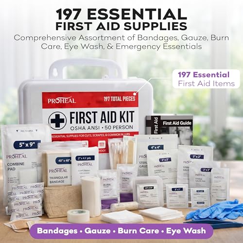 50 Person OSHA Compliant First Aid Kit for Businesses, Vehicles, Trucks, Construction Site - Type III, ANSI Class A Emergency Kit - 197 Piece Essential First Aid Supplies 50 Person Kit