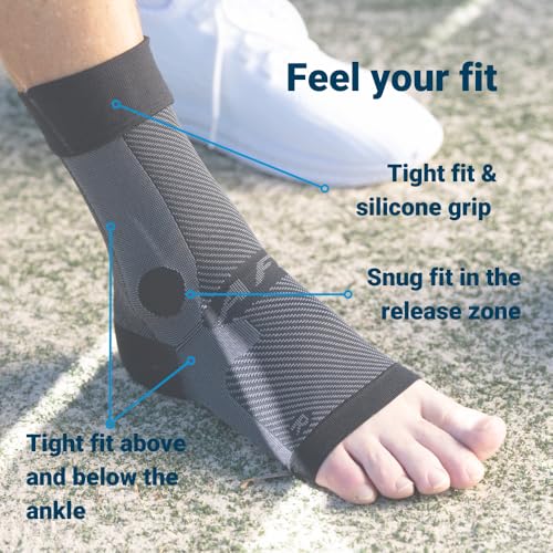 OrthoSleeve Compression Ankle Brace for ankle sprains, achilles tendonitis, ankle wrap, ankle support, instability, inversion sprains and general ankle pain Large Black Left Foot