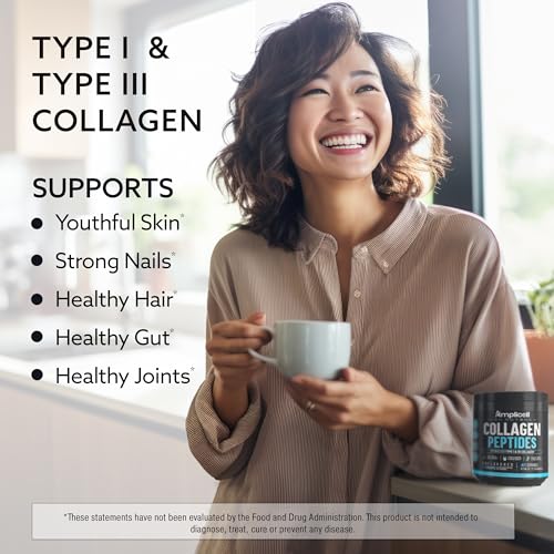 AMPLICELL Multi Collagen Peptides Powder for Men & Women, 41 Servings Unflavored Powder 15.9 Ounce (Pack of 1)