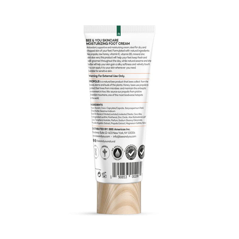 BEE and YOU 100% Natural, Foot Cream Moisturizer for Dry Cracked Feet, Propolis Extract, Aloe Vera, Raw Honey, Shea Butter, Coconut Oil, Vitamin B5, Zinc, 1.69 fl oz