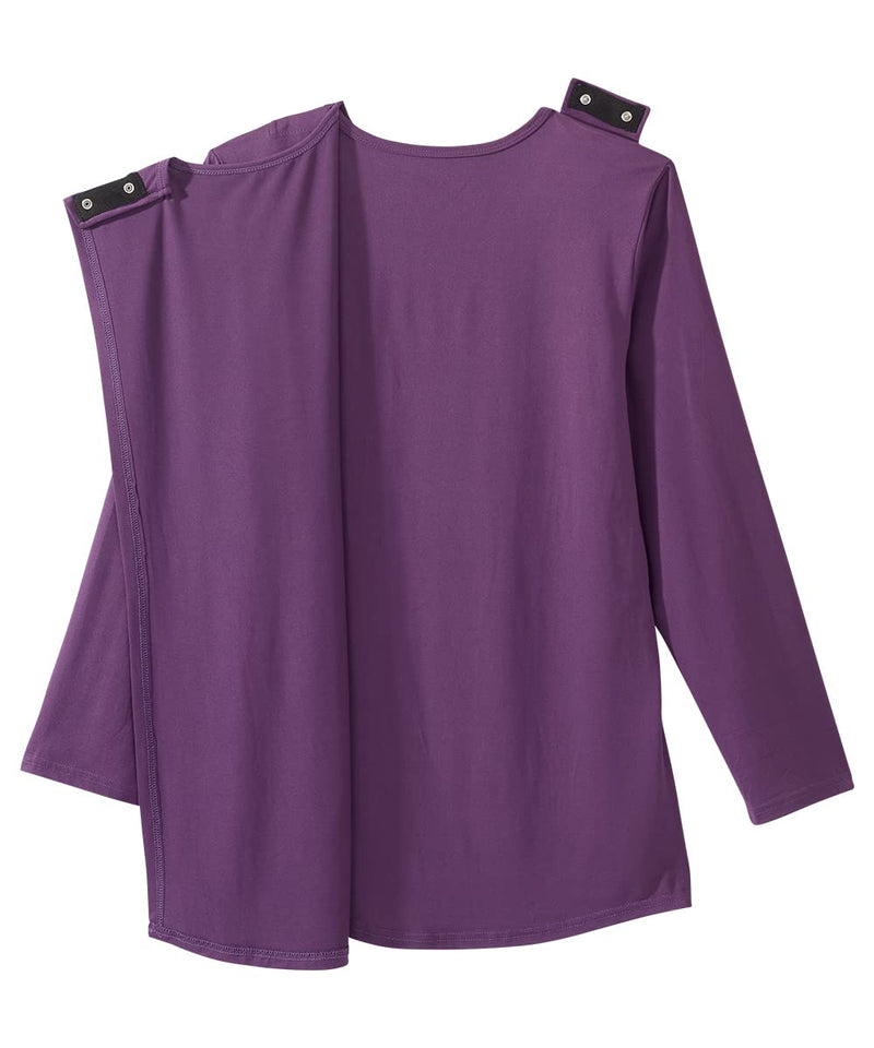 Silverts Women's Adaptive Open Back Long Sleeve Top, Assisted Dressing Medium Eggplant