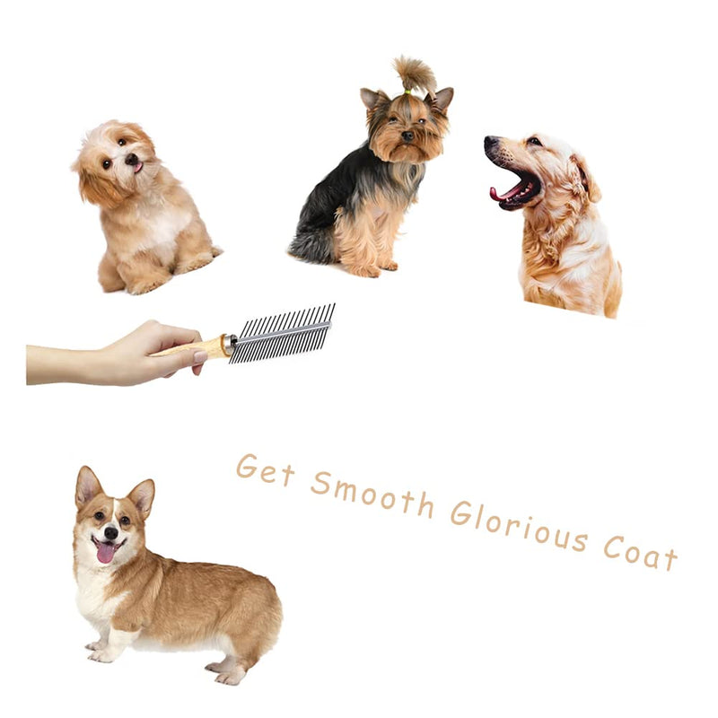 Dog Cat Pet Comb Double-Sided Grooming Brush Metal Comb for Loosening up Removing Mats Debris Tangles and Knots Wooden Handle Stainless Steel Tooth Perfect for Honghair Pets Double-Sided Teech - BeesActive Australia