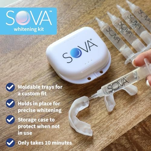 SOVA White - Teeth Whitening Kit - Includes 2 Custom-Fit Trays, 5 Whitening Gel Applicators & Protective Case - Non-Peroxide for Sensitive Teeth - BPA, Latex, Phthalates & PVC Free