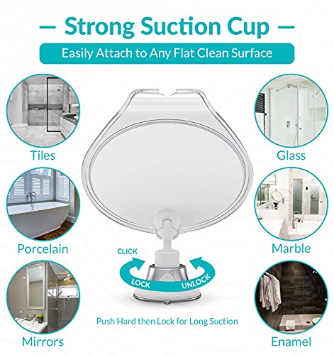 Fogless Shower Mirror for Shaving - Strong Suction, Razor Holder & 360 Degree Rotation Shower Shaving Mirror - Fog Free Mirror for Shower & Shaving Mirror - Men & Women 1x Shower Mirror - Clear