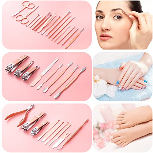Manicure Set Pedicure Kit Womens Nail Clippers Set 32 in 1 Professional Grooming Care Tools Nail Kit Including Facial, Fingernails and Toenails Care with Travel Case Women (Rose Pink_32 in 1) Rose Pink_32 in 1