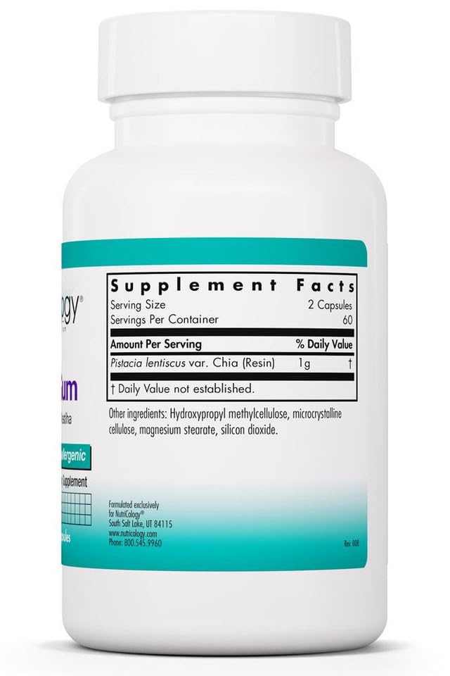 NutriCology Mastic Gum Chios Resin Digestive, 120 Capsules | 1000 mg Chios Mastic Gum Resin per Serving for Digestive Comfort, Vegetarian and Hypoallergenic Formula 120 Count (Pack of 1)