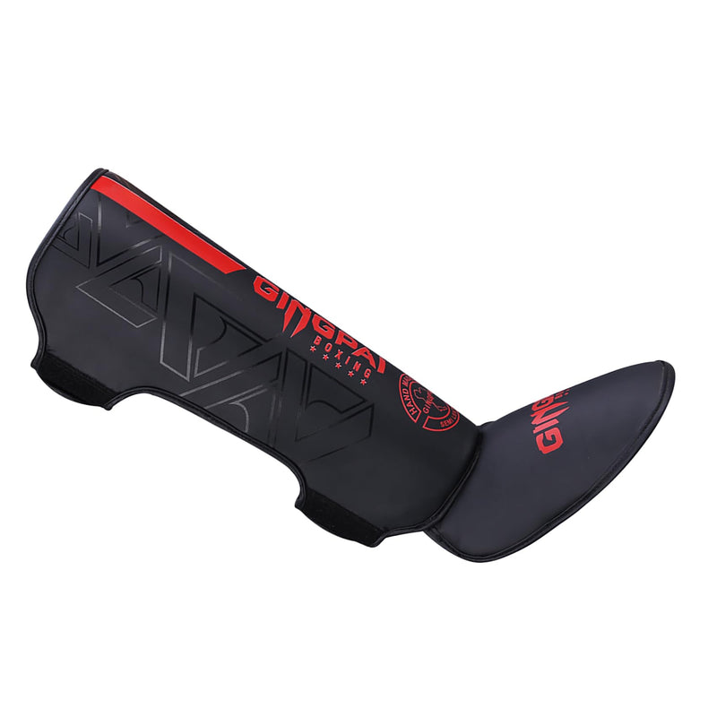 MMA Martial Arts Shin Guards, Padded, Adjustable Muay Thai Leg Guards with Instep Protection for Kickboxing,Training, Sparring, TaekwondoTraining Gear, Leg Instep Protection Pads Black red Small