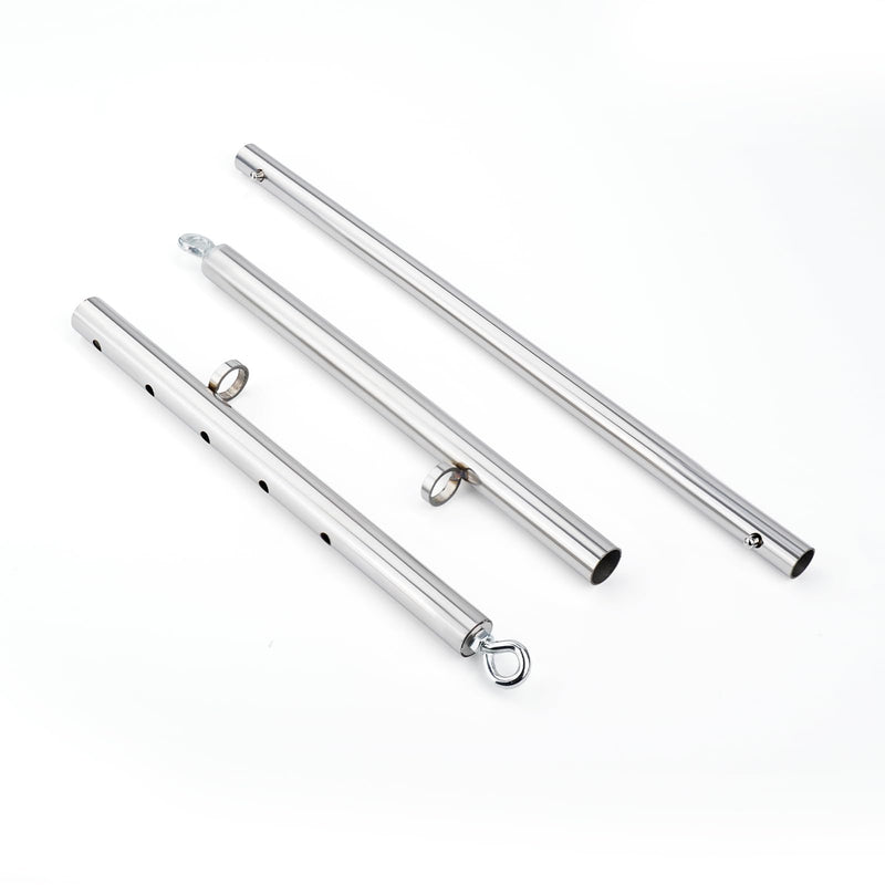 3 in 1 Heavy Duty Stainless Steel Expandable Spreader Bar with 4pcs PU Rose-Gold Adjustable Straps,Workout Bar for Home Gym Training Bar,Portable Detachable Pilates Kit Silver+Silver PU Kit