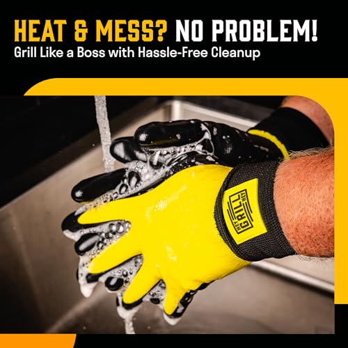 Hey Grill Hey Pitmaster Gloves | BBQ Gloves | Heat Protection up to 500°F or 260°C | High Temp Resistance | Fireproof Glove for Grilling Smoking Barbecue | Washable Mitts | Waterproof | Size - XL X-Large