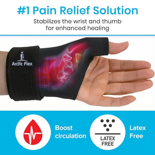 Arctic Flex Wrist & Thumb Ice Pack Wrap - Extra Strength Hot & Cold Therapy Black Medium