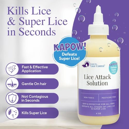Kapow 4oz Head Lice Attack Solution that Kills Lice & Eggs - Non-Toxic, Pesticide-Free, Strong Yet Gentle Formula with Pleasant Scent, Safe for Sensitive Scalps and Family Use 4 Fl Oz (Pack of 1)