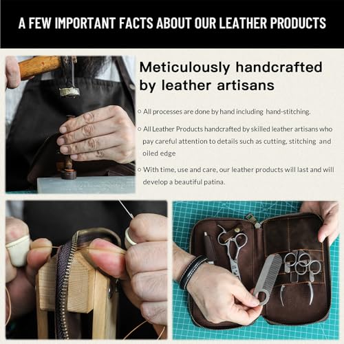 CONTACTS Full Grain Leather Manicure Set Case for Men Hairdressing and Nail Clipper Tool Organizer Travel Grooming Kit Pouch Empty Pouch by Handmade (Case Only) Zipper L