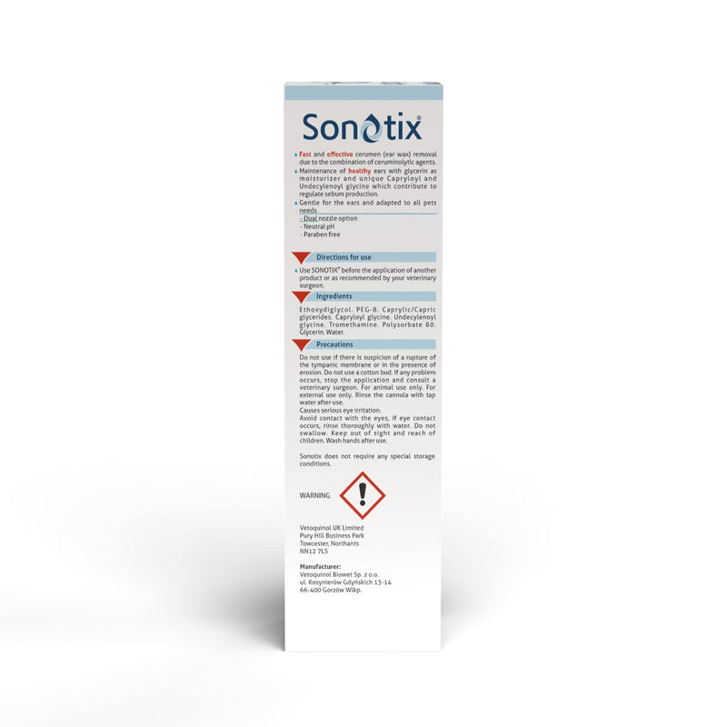 Sonotix New Triple Action Ear Cleaner for Dogs and Cats | Moisturises, Rebalances & Cleans Ears | 120ml bottle