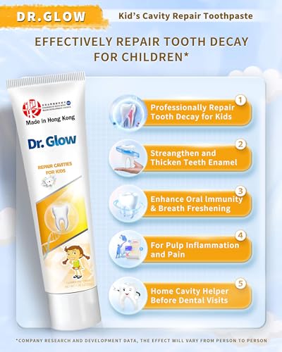 Dr. Glow Kids Toothpaste Cavity Repair Toothpaste, Hydroxyapatite Toothpaste Fluoride Free, Tooth Repair Remineralizing Toddler Toothpaste, Kids Enamel Repair Tooth Decay Treatment Fruity 2 Tubes 1.76 Ounce (Pack of 2)
