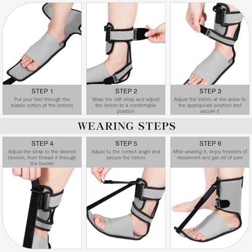 Upgraded Plantar Fasciitis Night Splint,Plantar Fasciitis Relief Grey-Black Trim One Size 1