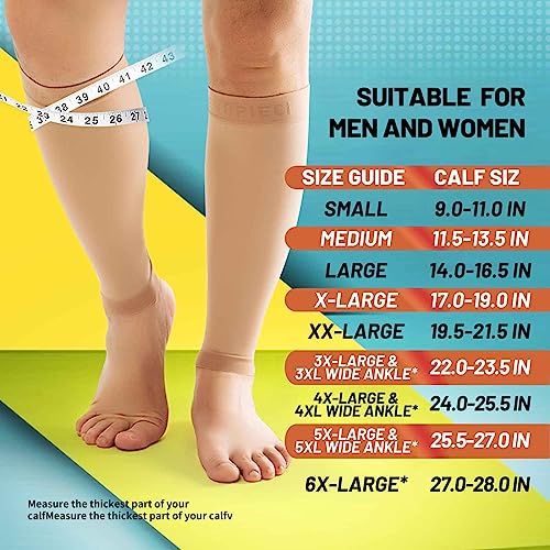 20-30mmHg 1 Pair Calf Compression Sleeve Men and Women Wide Brace for Leg Support Shin Splint Pain Relief Skin Large