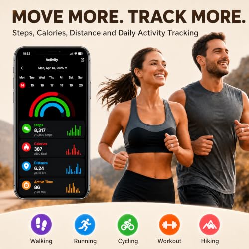 Frosted Glitter Smart Ring, Fitness & Health Tracker for Women Men Rose Gold 10