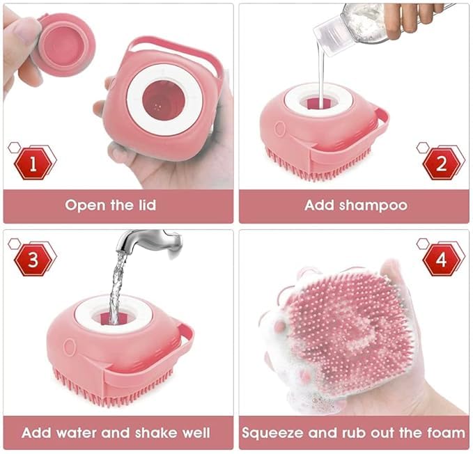 Dog Bath Brush, Scrubber Shampoo Massage Dispenser Grooming Soft Silicone Scrubber For Bath Water Brush For Dogs Dog Washing Brush Bath Scrubber For Pets (Pink) Pink