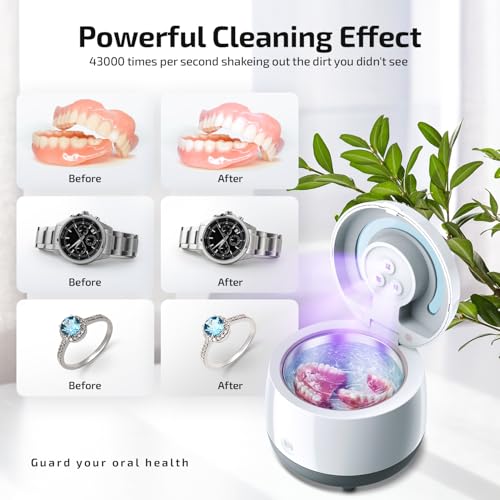 Dental Ultrasonic Retainer Cleaner Machine: 43kHz Dental Cleaning Pod - Deep Cleaning for Dentures, Mouth Guards, Aligners, Night Guards, Braces, Toothbrush Heads & Jewelry