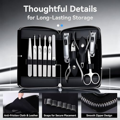 Makartt 11P Stainless Steel Manicure Kit with Black Leather Case