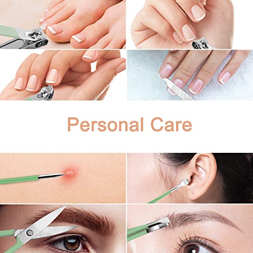 Manicure Set Nail Kit - 7 Pcs Travel Nail Clippers with Green Leather Bag