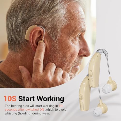 OTC Hearing Aids Rechargeable BY4U Hearing Amplifiers with 16-Channel Digital Noise Cancellation Volume Control Rechargeable Wireless Comfortable Wear,Design for Seniors &Adults Behind the ear 3cm