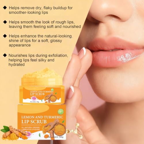 INSEEK Turmeric and Lemon Lip Scrub and Turmeric Lip Balm for Dark Lips, Lip Scrubber Exfoliator with Aloe Vera Deep Moisturizing, Nourish Dry Cracked Chapped Lips