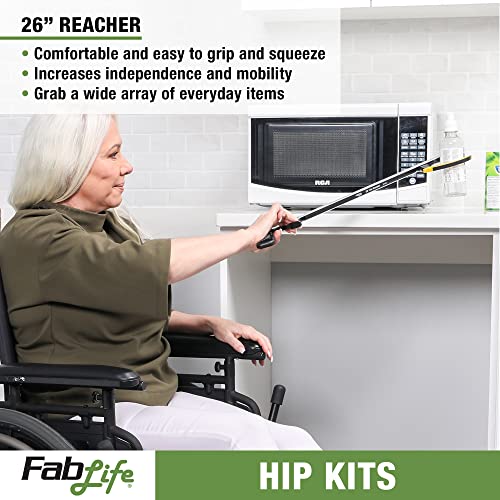 FabLife Hip Kit Daily Living Aids for Mobility, Hip Replacement Recovery, Knee and Back Surgery Includes Grabber Reacher, Bath Sponge Stick, Flexible Sock Aid, Shoehorn 26" Reacher, Metal Shoehorn With Flexible Sock Aid, Sponge
