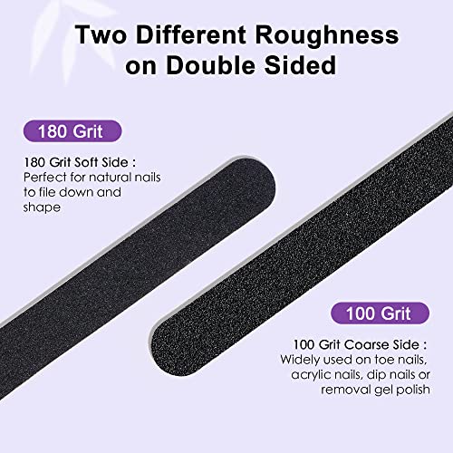Canvalite Nail File Large Emery Boards for Nails 100/180 Grit Nail Files for Natural Nails Manicure Pedicure Tool for Home and Salon Use 50PCS, Black 50.0
