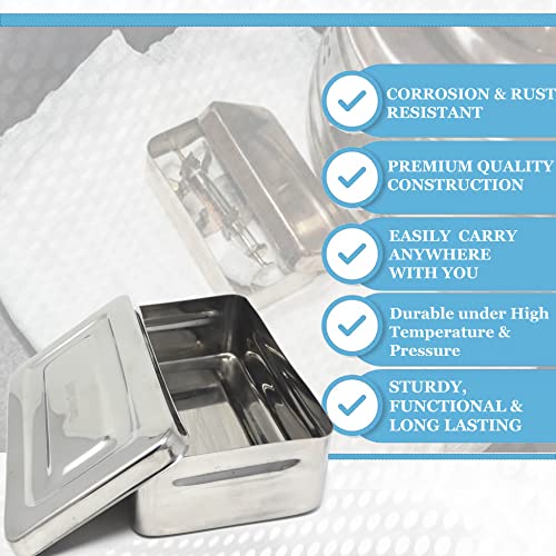 Stainless Steel LAB Dental Sterilizer Instrument Box, Organizer Jewelry/Tools Storage Tray with Lid - 8.5L x 4.25W x 2H