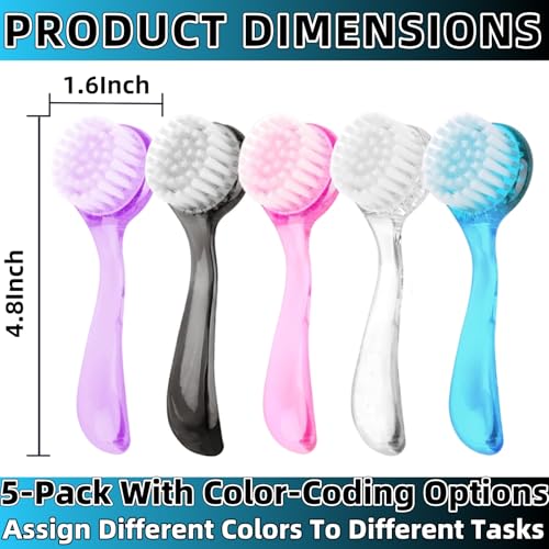 Soft Nail Dust Cleaning Brush 5Pcs Handle Grip Fingernail Brush Nail Dust Brush Manicure Pedicure Tools Women Men Home Salon（multicolor）