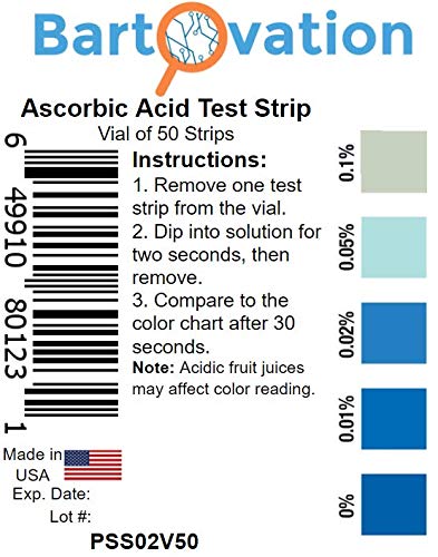 Ascorbic Acid Vitamin C Food Test Strips, 0.01 to 0.1%, 50-Pack | Made in USA, food science testing
