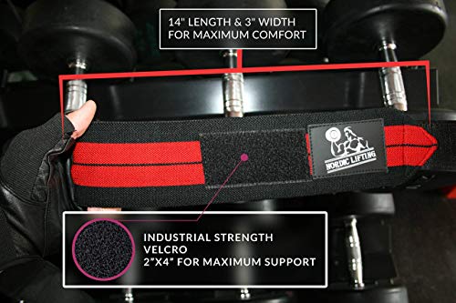 Nordic Lifting Elbow Compression Sleeves (1 Pair) Medium and Wrist Wraps (1 Pair/2 Wraps) 14" Red