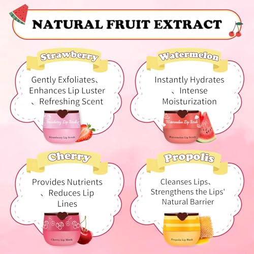 4PCS Lip Scrub and Mask Set,Reduce Fine Lines Lips Care Set