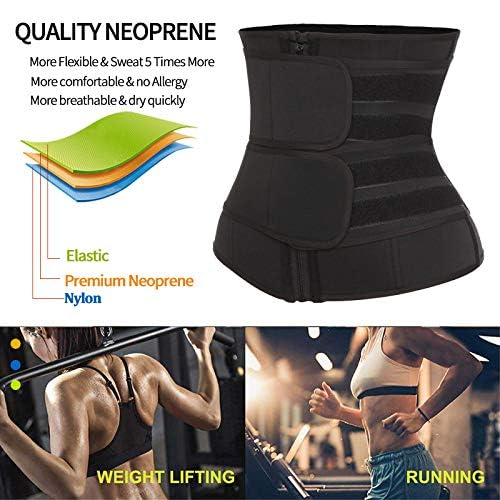 SHAPERIN Double Belt Waist Trainer for Women Neoprene Sweat Fitness Waist Cincher Body Shaper for Weight Loss Medium Black