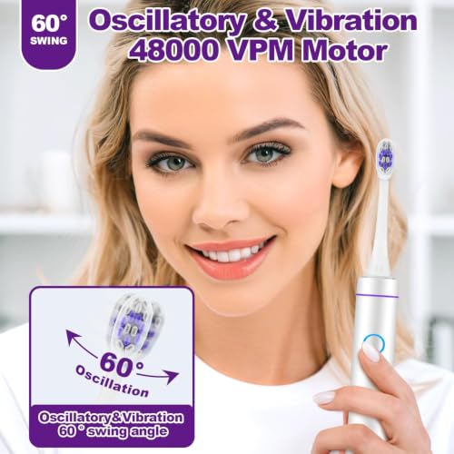 Metal Electric Toothbrush with UV Mode，Vibration and Oscillation Electric Toothbrush for Adults and Teen，6 Brush Heads & Travel Case & Dust Cover, 5 Modes & Timer, One Charge Last 120 Day（Purple） Purple 1 Count (Pack of 1)