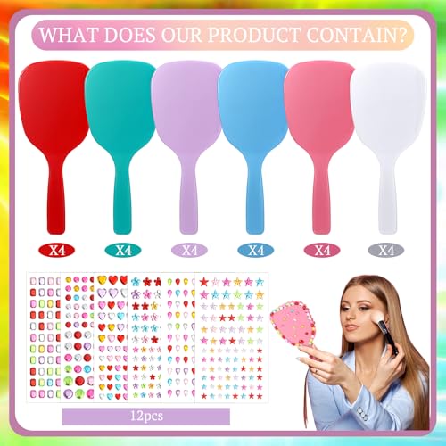Wonderjune 24 Pcs Hand Mirror Craft Kit for Girl, Back to School Party Gift