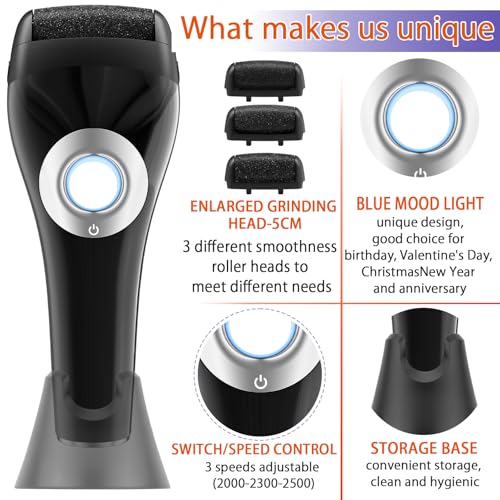 Upgraded Rechargeable Foot Callus Remover, Professional Electric Foot File, 18 in 1 Pedicure Tools Foot Care Kit Pedi Feet Care for Dead, Hard Cracked Dry Skin Ideal Gift (Black) Black