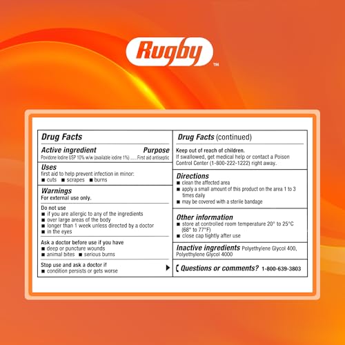 Rugby First Aid Antiseptic Ointment, Povidone Iodine USP 10%, 1 Oz