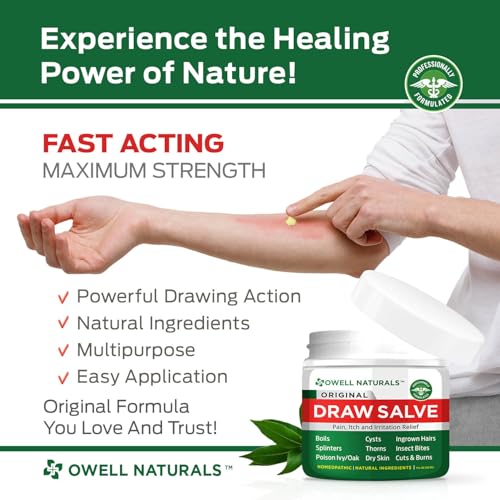 OWELL Naturals Drawing Salve Ointment for Boil & Cyst Removal, Deep Ingrown Hair, Splinter Remover, Bug Spider Bites, Bee Sting, Mosquito Itching, Poison Ivy 1 Fl Oz (Pack of 1)