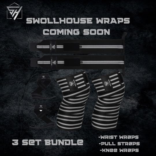 SWOLLHOUSE Knee Wraps + Wrist Wraps + Weight Lifting Straps Bundle (3 Pairs) for Weightlifting Bodybuilding Strength Training Workout Gym, Fitness Protective Set for Men & Women