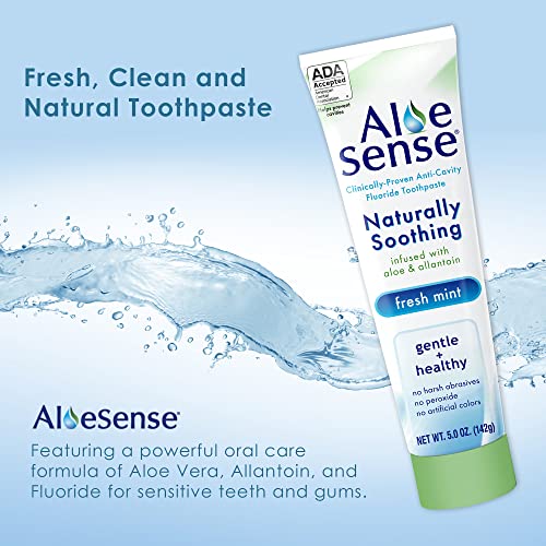 Naturally Soothing Toothpaste for Sensitive Teeth and Gum Care with Aloe Vera, Allantoin & Fresh Mint Flavor, Gentle & Natural, ADA Approved (5-oz, 3 Count) 5 Ounce (Pack of 3)