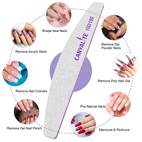 Canvalite 10 PCS Nail File Professional Nail Files Reusable Double Sided Emery Board(100/180 Grit) Nail Styling Tools for Home and Salon Use Christmas Gifts for Women Half moon 10 Count (Pack of 1)