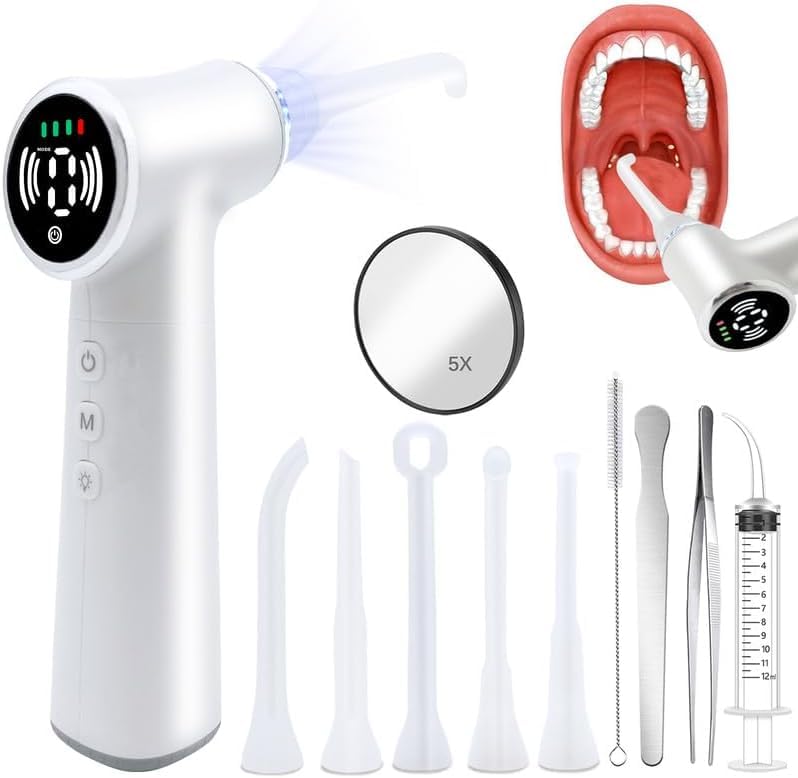 Tonsil Stone Remover Tool, Upgraded Electric Tonsil Stone Removal Kit - with Built-in LED Light & 6-Level Suction for Bad Breath Prevention Blue