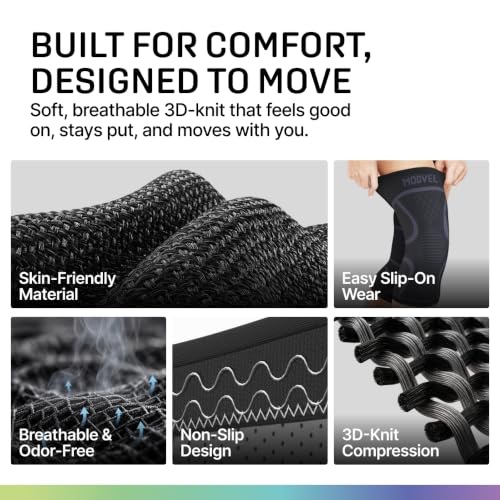 Modvel 2 Pack Knee Brace for Women - Knee Support for Walking, Knee Compression Sleeves for Pain Relief, Knee Sleeves for Women, Knee Brace for Sports, Workouts & Arthritis Black/Grey - Best Seller Large
