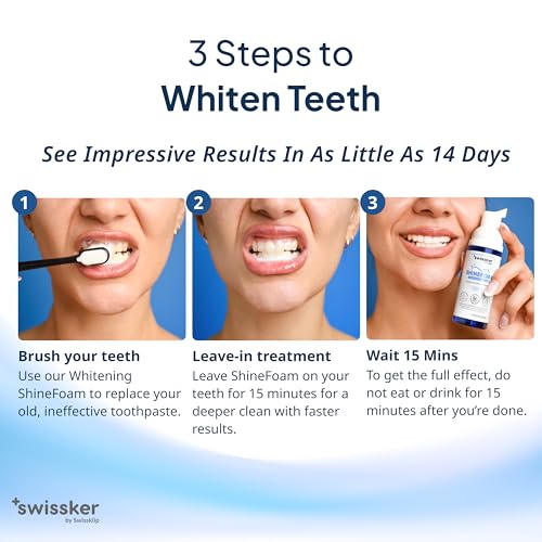 Swissker by Swissklip ShineFoam | Teeth Whitening Foam | Mint Flavor Whitening Toothpaste | Teeth Whitener I Professional Teeth Whitening Kit | 100% Vegan - Made in USA - 1.69 oz - Pack 2